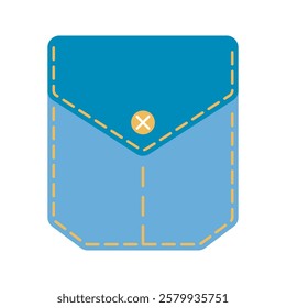 Denim patch pocket illustration stitching and button details. Perfect for fashion design, sewing projects, and apparel graphics. Ideal for digital and print use.