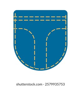 Denim patch pocket illustration stitching and button details. Perfect for fashion design, sewing projects, and apparel graphics. Ideal for digital and print use.