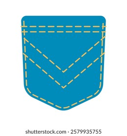 Denim patch pocket illustration stitching and button details. Perfect for fashion design, sewing projects, and apparel graphics. Ideal for digital and print use.