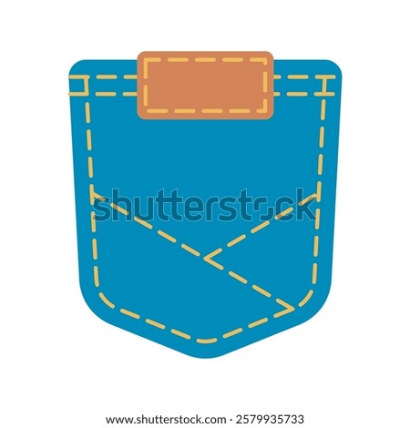 Denim patch pocket illustration stitching and button details. Perfect for fashion design, sewing projects, and apparel graphics. Ideal for digital and print use.