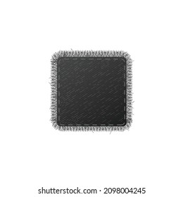 Denim patch with stitches and fringe in square shape, realistic vector illustration isolated on white background. Jeans textile texture.