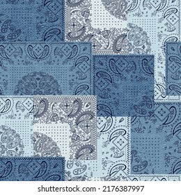 denim patchwork paisley pattern on background