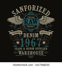 Denim raw typography, tee shirt graphics, vectors