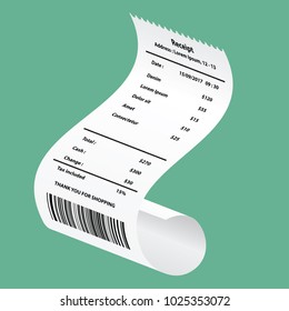 denim receipt printed template, paper financial check. vector illustration
