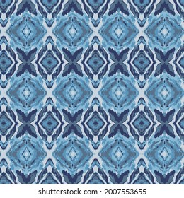 Denim rhombus-Muster. Retro Ikat Ornament. Abstrakter blauer Diamantstrukturhintergrund.