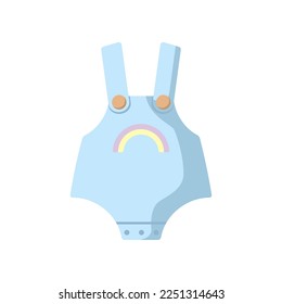 Denim romper for little boy or girl vector illustration. Cartoon drawing of newborn baby clothes isolated on white background. Childhood, maternity, birthday concept