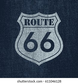 Denim Route 66 - Vintage Roadsign Illustration