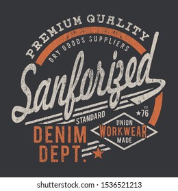 Denim sanforized typography, tee shirt graphics, vectors