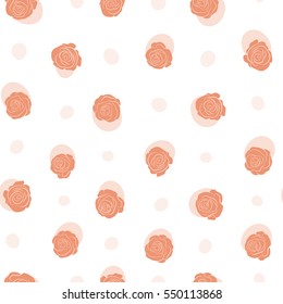 Denim seamless pattern. Blue jeans cloth. Vector stylized roses. Denim floral background. Jeans background with orange rose flowers.