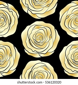 Denim seamless pattern. Denim floral background. Vector stylized roses. Jeans background with yellow and beige rose flowers. Blue jeans cloth.