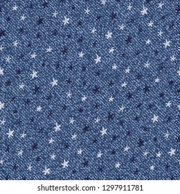 Denim Seamless Pattern with Stars. Vector Jeans background 
