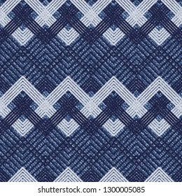 Denim Seamless Vector Textile Pattern. Blue Jeans Cloth with Chevron Argyle Stripes Repeating Pattern Tile. Jeans Indigo Striped Shirt background. Father's Day Background. Men's Fashion Fabric