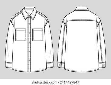 Denim shirt. Fashion sketch. Flat technical drawing. Vector illustration.