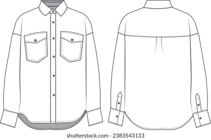 denim shirt technical drawing flat sketch