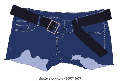 Denim shorts with black belt