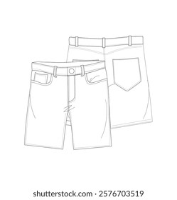 Denim shorts flat sketch for men. 