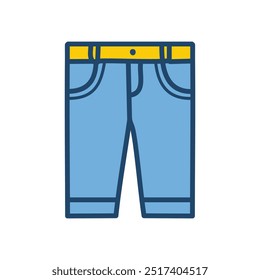 Icono de pantalones cortos de mezclilla. Pantalones cortos de mezclilla azul con cinturón amarillo, icono de arte de línea simple.