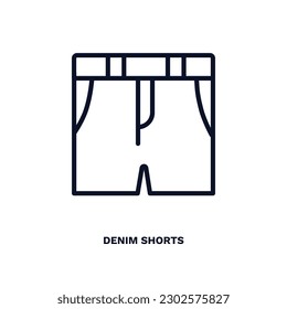 denim shorts icon. Thin line denim shorts icon from clothes and outfit collection. Outline vector isolated on white background. Editable denim shorts symbol can be used web and mobile