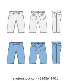 Denim shorts ( short pants ) vector template illustration set