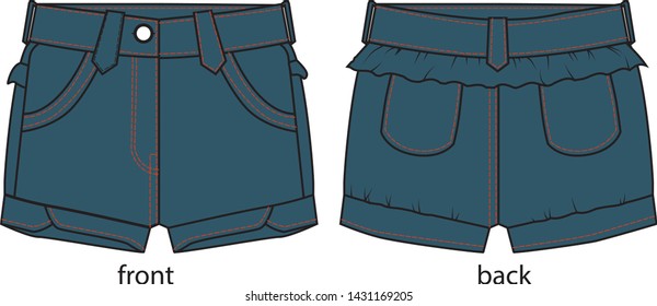Denim shorts vector for girl template