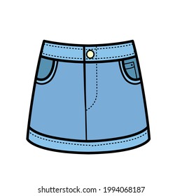 Denim skirt color variation for coloring on a white background