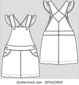 DENIM SKIRT DUNGAREE WITH FRILLS AND FOR KID GIRLS AND TODDLER GIRLS IN EDITABLE VECTOR FILE