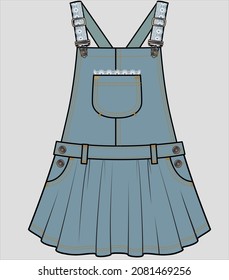 DENIM SKIRT DUNGAREE WITH LACE DETAIL FOR KID GIRLS AND TEEN GIRLS IN EDITABLE VECTOR FILE