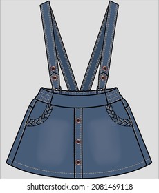  DENIM SKIRT DUNGAREE WITH PLAITS FOR KID GIRLS AND TEEN GIRLS IN EDITABLE VECTOR FILE