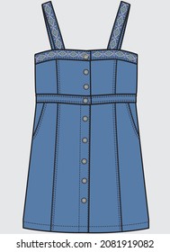 DENIM SKIRT DUNGAREE WITH THREAD EMBROIDERY FOR KID GIRLS AND TEEN GIRLS IN EDITABLE VECTOR FILE