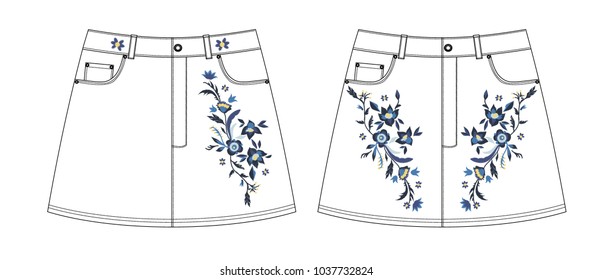 denim skirt with embroidery design