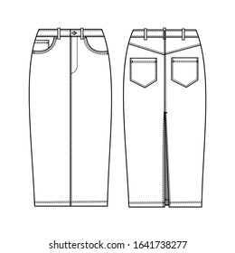 Denim skirt  fashion flat sketch template