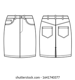 Denim skirt  fashion flat sketch template