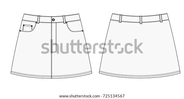 Denim Skirt Technical Sketch Front Back Stock Vector (Royalty Free ...