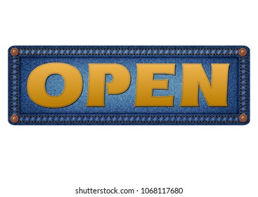The denim strip with an inscription open