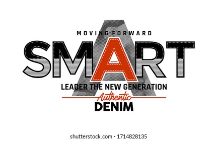 Denim stylish typography slogan for t-shirt. Leader The New Generation. Abstract design with the grunge and denim style. Vector print, typography, poster. Global swatches.