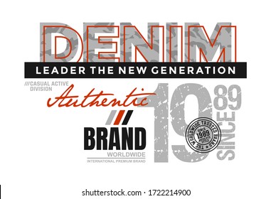 Denim stylish typography slogan for t-shirt. Leader The New Generation. Abstract design with the grunge and the camouflage style. Vector print, typography, poster. Global swatches.