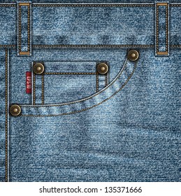 Denim template with jeans pocket, rivets, stitches and folds - eps10