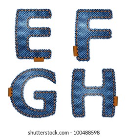 Denim texture alphabet with stitches and leather labels