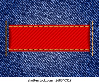 Denim texture with label ribbon. Vector illustration