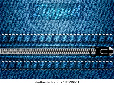 Denim texture with zipper, vector illustration