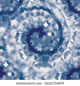 Denim Tie Dye Paint. Circle Batik. Blue Swirl Pattern. Tie Dye Circle Swirl. Spiral Seamless Repeat. Round Seamless Grunge. Seamless Stripe Tye Dye. Navy Print Tie Dye. Vector Old Background.