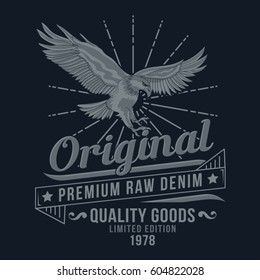 Denim typography with eagles illustration , tee shirt graphics, vectors