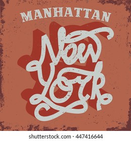 Denim typography, New York t-shirt graphics, Manhattan vintage sport wear tee print design