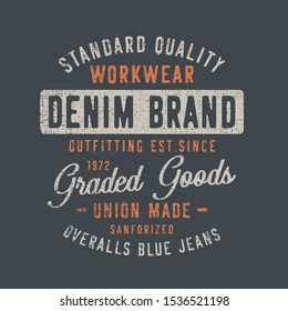 Denim typography, tee shirt graphics, vectors, 