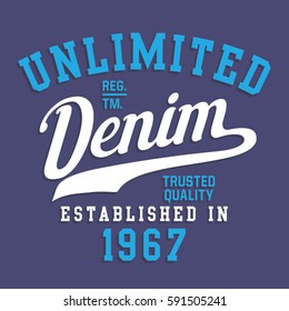 Denim typography, tee shirt graphics, vintage