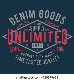 Denim typography, tee shirt graphics, vectors