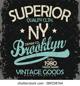 Denim typography, t-shirt graphics,  Artwork apparel stamp. Vintage wear tee print design