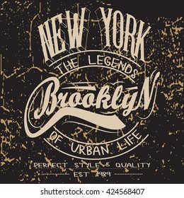 Denim typography, t-shirt graphics, Artwork apparel stamp. New York City Typography. Vintage wear tee print design