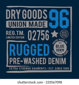 Tipografía de denim, gráficos de camisetas, vectores