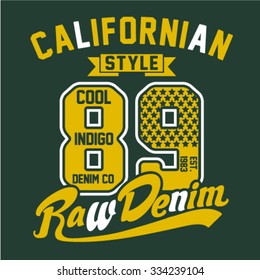 Tipografía de mezclilla, gráficos de camisetas, Vectores Idea gráfica para marcas textiles. 